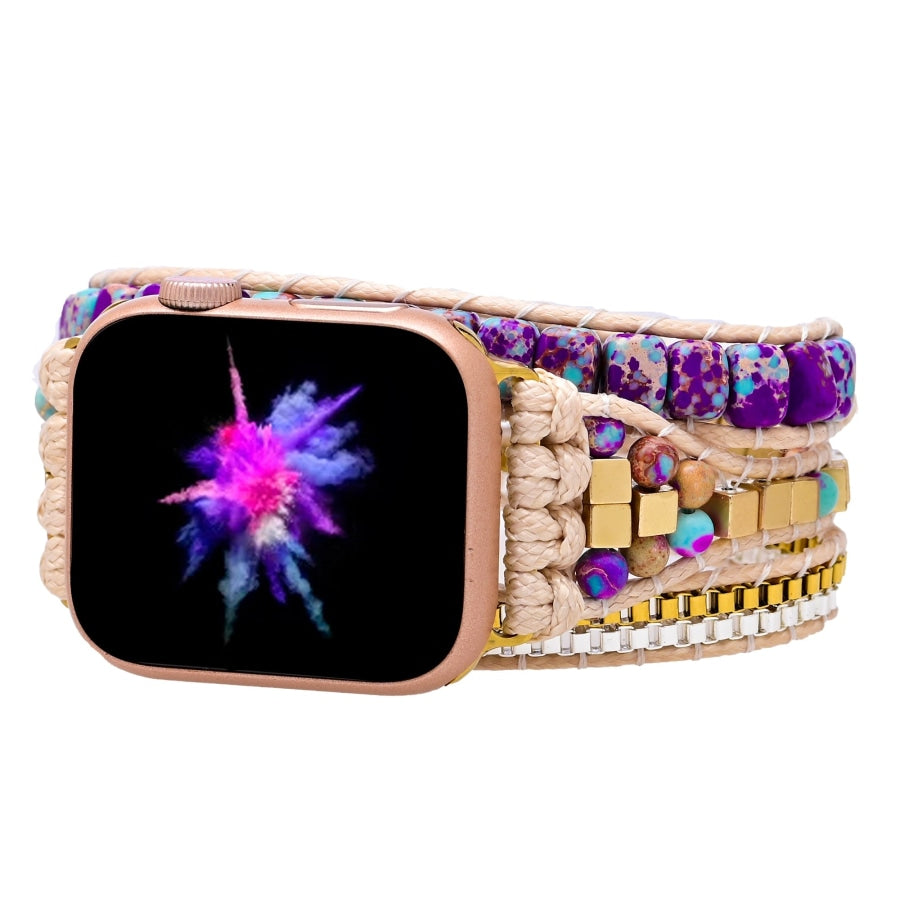 Purple Jasper & Gold Bead Apple Watch Band - Free Spirit Shop
