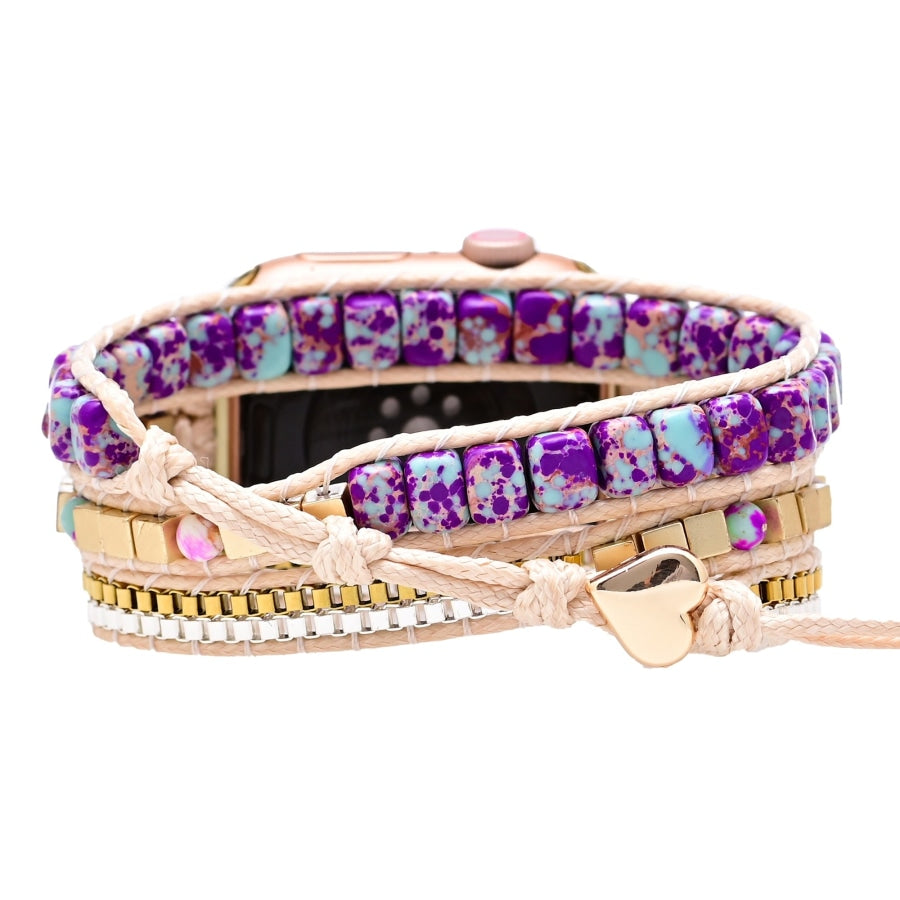 Purple Jasper & Gold Bead Apple Watch Band - Free Spirit Shop