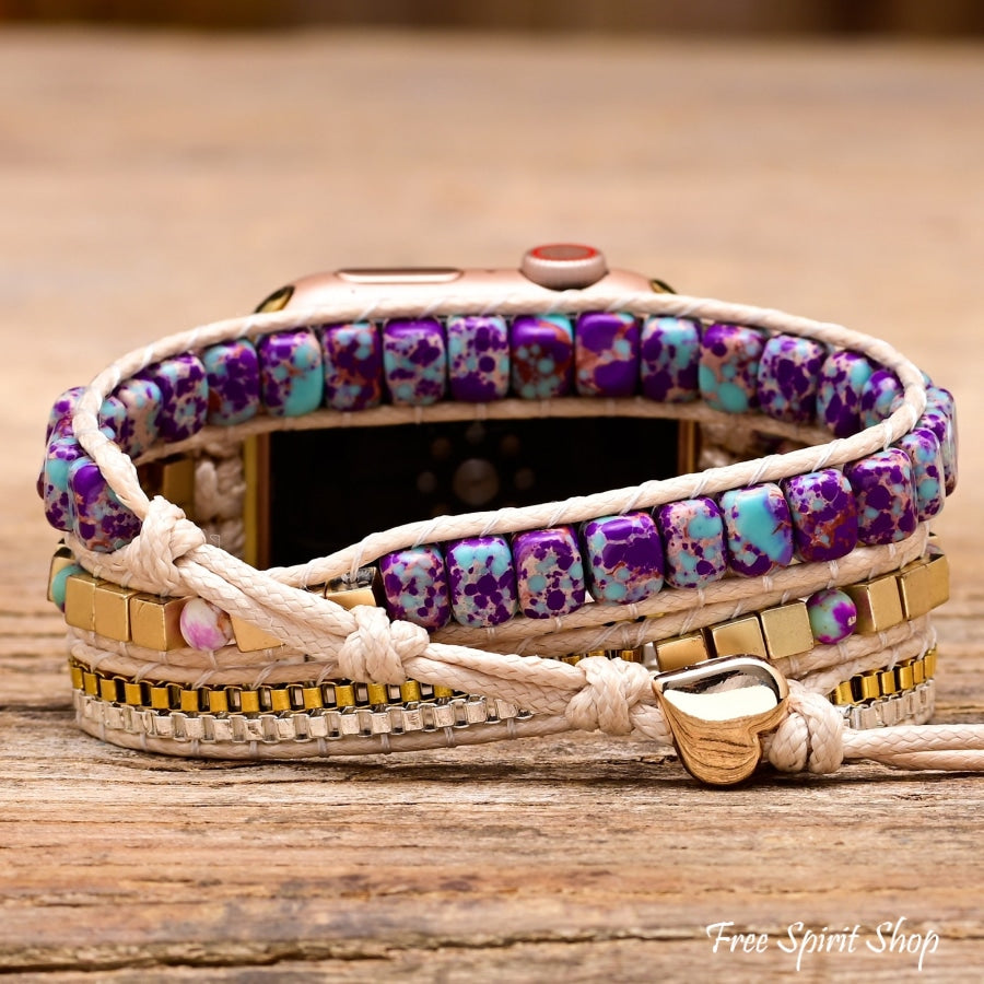 Purple Jasper & Gold Bead Apple Watch Band - Free Spirit Shop