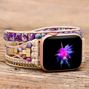 Purple Jasper & Gold Bead Apple Watch Band - Free Spirit Shop