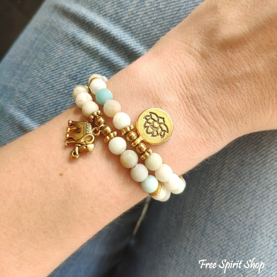 Set of 2 Natural Amazonite Mala Bead Bracelets - Free Spirit Shop