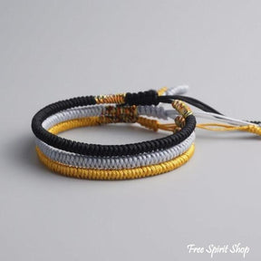 Tibetan Buddhist Handmade Lucky Knots Bracelet - Black Yellow Grey - Free Spirit Shop