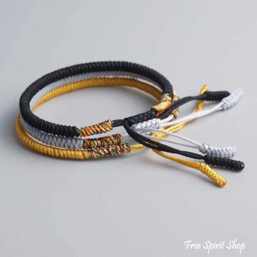 Tibetan Buddhist Handmade Lucky Knots Bracelet - Black Yellow Grey - Free Spirit Shop