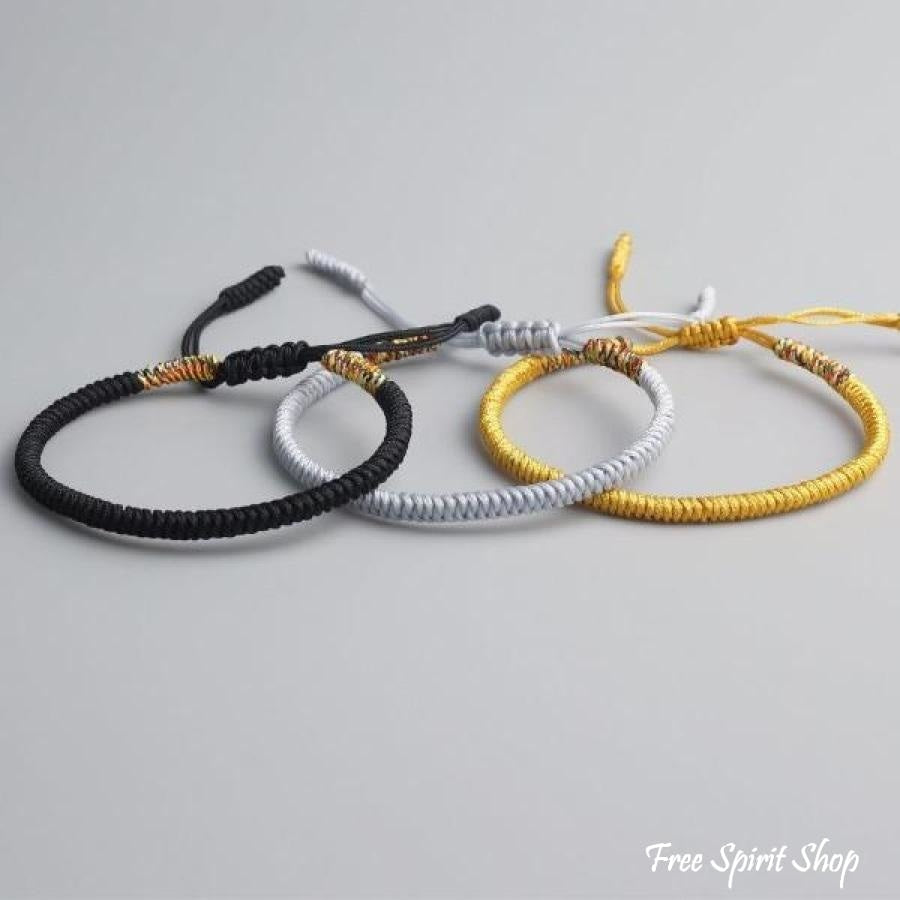 Tibetan Buddhist Handmade Lucky Knots Bracelet - Black Yellow Grey - Free Spirit Shop