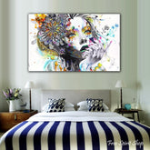Wall Art Hippie Girl With Flowers Canvas Print
