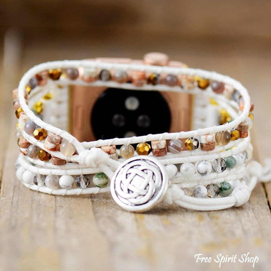 White Apple Watch Band With Mixed Beads - Free Spirit Shop