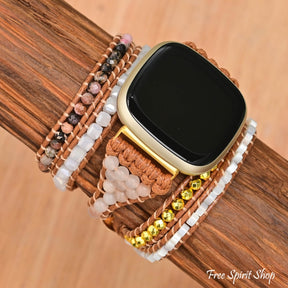 White Selenite & Sunstone Bead Fitbit Watch Band - Free Spirit Shop