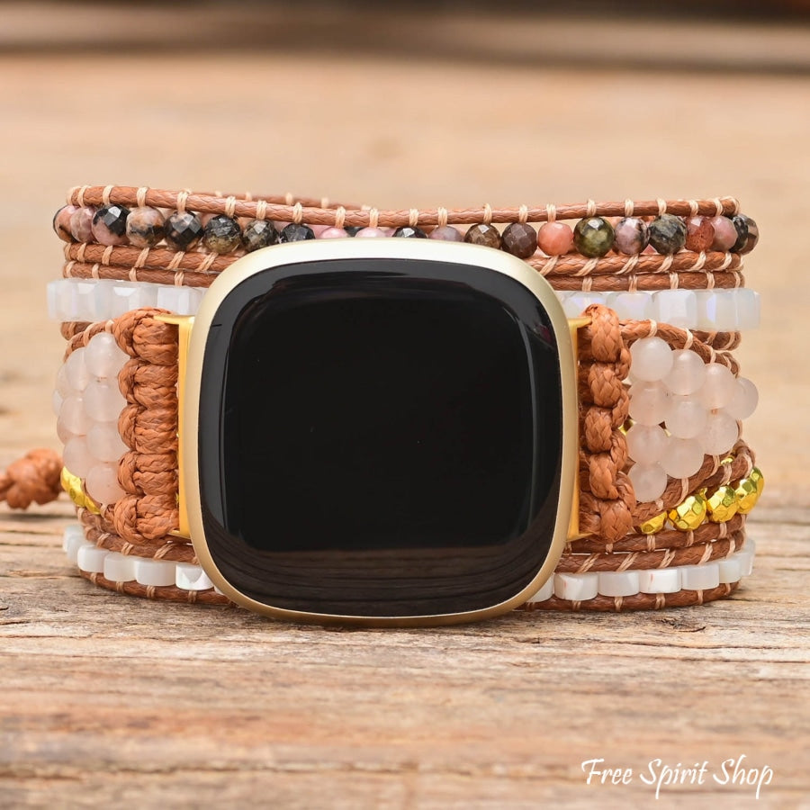 White Selenite & Sunstone Bead Fitbit Watch Band - Free Spirit Shop